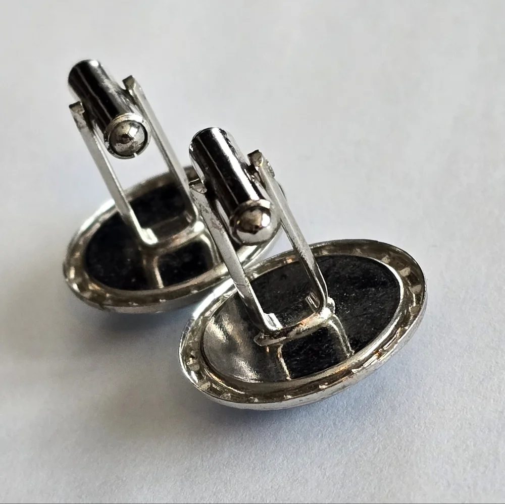 Vintage cuff links Lake Champlain Ferry Crossings silver tone bubble dome